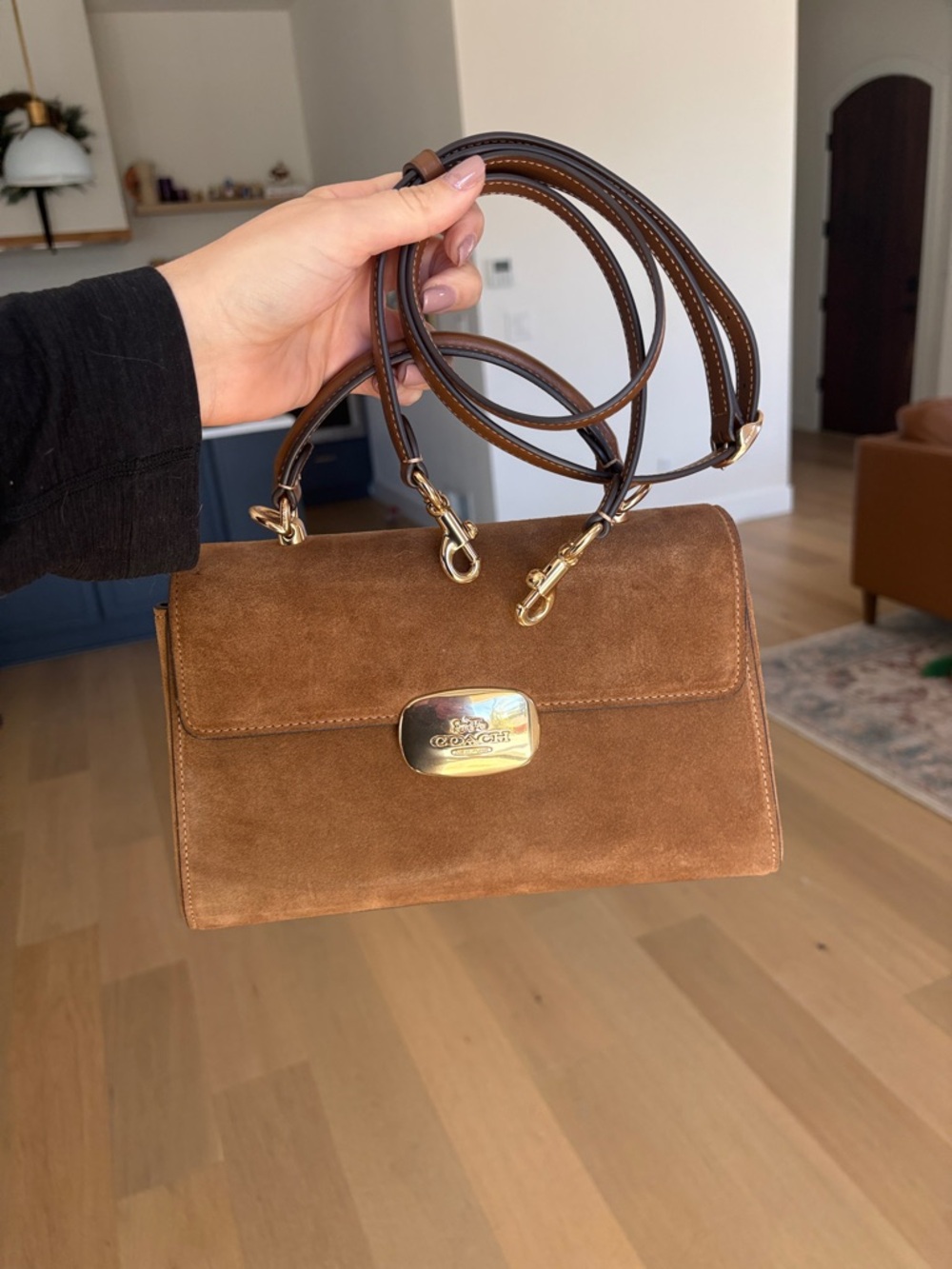 Coach Brown Suede Shoulder Bag with Gold Hardware